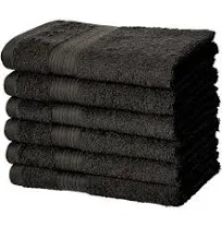 Amazon Basics - 6 Piece Fade Resistant Hand Towel, 100% Cotton, Black, 26'' x 16''