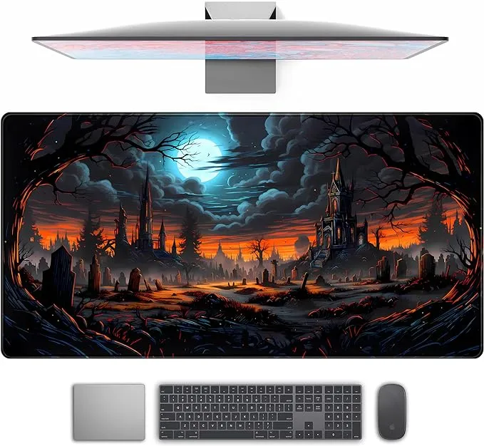 Dark Fantasy Castle Desk Mat Extended Desk Pad Gaming Mouse Pad, XXL Large Computer Laptop Keyboard Mat Wireless Mouse Mat, Office Desk Decor Mousepad Deskmat with Stitched Edges Matt 31.5x15.7 in