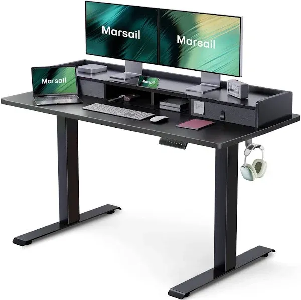 Marsail Electric Standing Desk with Dual Drawers, 55 x 55 Inch, Rustic Brown 