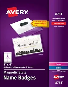 Avery Customizable Name Badges with Magnets, 3&#034; x 4&#034; Clear Name Tag Holder(8781)