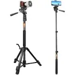 70-Inch Camera/Phone Tripod Monopod Aluminum Lightweight Compact For Travel Pan