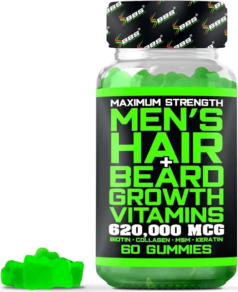 Beard Growth &amp; Hair Growth Vitamins for Men - Maximum Strength 620000Mcg Biotin 