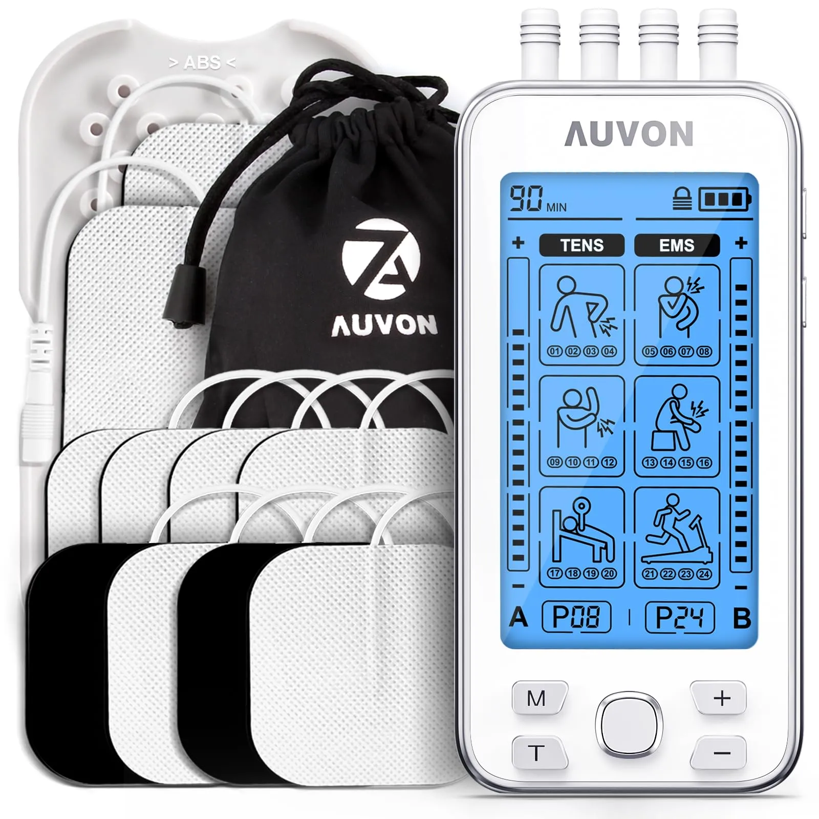 4 Outputs TENS Unit EMS Muscle Stimulator Machine for Pain Relief Therapy with 2