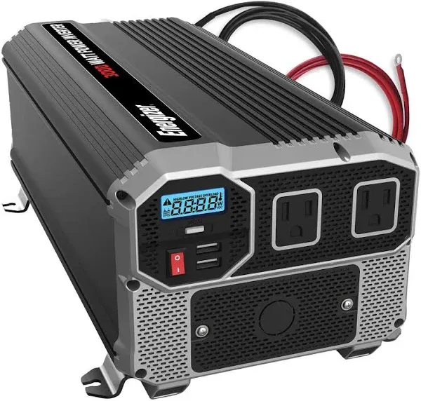 Energizer 3000 Watts Power Inverter Modified Sine Wave Car Inverter, 12V to 110 Volts, Two AC Outlets, Two USB Ports (2.4 Amp) Hardwire Kit, Battery Cables Included – ETL Approved Under UL STD 458