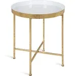 Metal Foldable Round Accent Table, 18.25&#034; x 18.25&#034; x 22&#034;, White Surface Gold