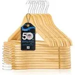 SereneLife 50 Pcs. of Solid Wooden Hangers for Adults Clothes (Natural Color)