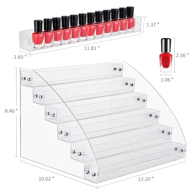 KINGROW Nail Polish Organizer Holder Rack 6 Layers Acrylic Display Rack Eyeglasses Shelf Essential Oils Ink Storage Holds Up to 96 (Fit 1-2oz Bottles)