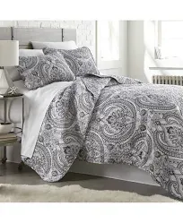 Southshore Fine Living Inc Boho Quilt Set Lightweight Coverlet Bedspread 3Piece Paisley Bedding Set with Two Matching Shams, Blk