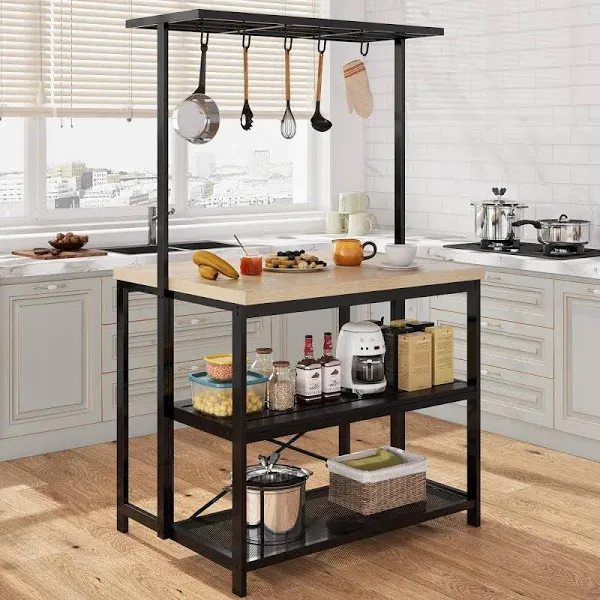 GAOMON 3 Tier Kitchen Island, Bakers Rack, Island Table, Kitchen, Microwave Stand, Oven