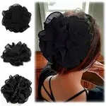 Ladiesway Large Chiffon Claw Clip Hair Bow | Large Size Black Fabric Ribbon Flower Rose | Claw Jaw Clamps Clips Accessories for Women & Girls Thick