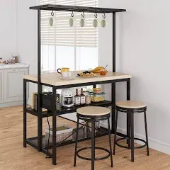 Kitchen Island with Storage, Bakers Rack with Power Outlet, Island Table for Kitchen,3 Tier Microwave Stand Oven Shelf,Large Coffee Bar Table, Storage Shelf for Kitchen Dining Room Living Room,5 Hooks