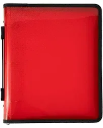 JAM PAPER 3 Ring Plastic Zipper Binder, 1.5 inch, Red, Sold Individually