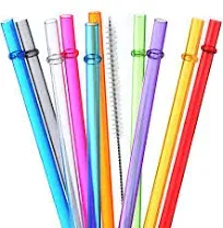 ALINK 10 Tritan Rainbow Reusable Straws + 10 Clear Tritan Plastic Straws with Cleaning Brush