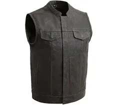 Sharp Shooter - Men's Motorcycle Leather Vest (Black)