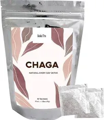 Chaga Tea - 100% Wild Siberian Chaga Mushroom - Organic - 30 Unbleached Tea Bags - Pure No Additives - Natural Detox and Digestive Support - Hand-Pi