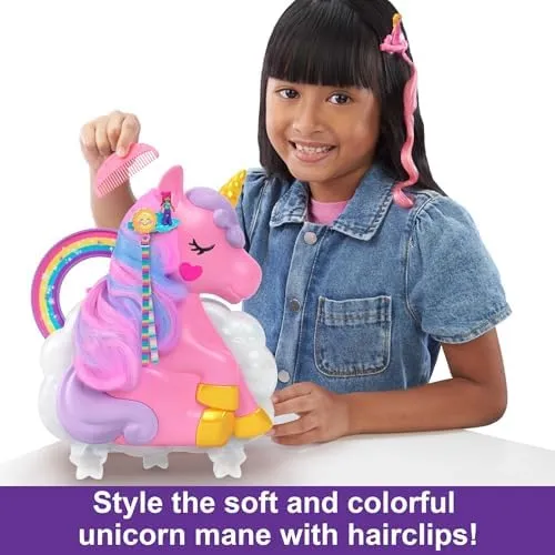 Polly Pocket Rainbow Unicorn Salon Styling Head and Dolls