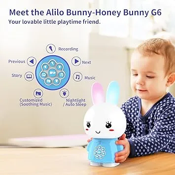 alilo Bunny Music and Stories Audio Player, Educational Toys for Toddlers & Preschoolers, Screen-Free Listening Imagination Building,White Noise for Kids (Honey Bunny, Blue)