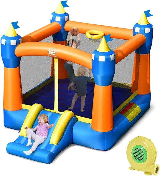 Kids Inflatable Bounce House Magic Castle with Large Jumping Area Without Blower