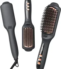 Landot Hair Straightening Brush Straightener: Negative Ion Ceramic Heated Hot Brush for Smooth Frizz-Free Hair - Dual Voltage 100-240V & 12 Temp