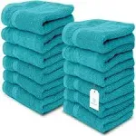 White Classic Luxury Cotton Washcloth 13x13 - Set of 12 - Aqua