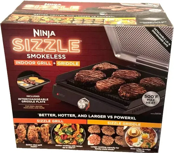 Ninja GR101 Sizzle Smokeless Indoor Grill & Griddle (Renewed) Bundle with 2 Yr CPS Enhanced Protection Pack