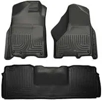 2010 Dodge Ram 3500 Front and Second Row Weatherbeater Series Floor Mats, Black, Made Of Rubberized/Thermoplastic, Extended Crew Cab Pickup, with Dual Carpet Hooks On Driver/Passenger Sides 99041 by Husky Liners®