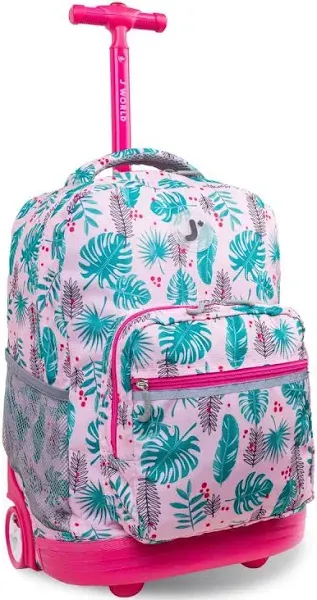 J World New York Sunrise Kids Rolling Backpack for Girls Boys Teen. Roller Bookbag with Wheels, Night Bloom, 18"