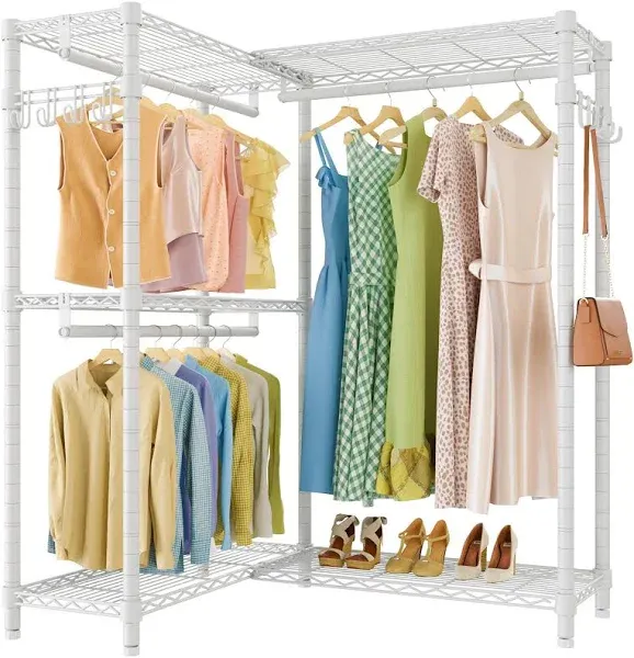  Garment Rack L Shaped Clothes Rack for Corner, Freestanding Portable Black L4