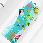 Baby Bath Mat for Tub Kids Non Slip Bathtub Mat Extra Long 40X16 Inch Shower Mat Toddler Anti Slip Bathroom Tub Mat with Suction Cups & Drain Holes (Sea World)