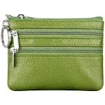 Cynure Women's Genuine Leather Coin Purse Mini Pouch Change Wallet with Keychain One Size Green