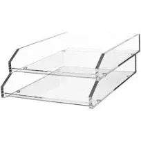 Kantek Clear Acrylic Double Letter Tray, 2 Tier Stackable Desk Organizer, Front loading, 10.6" x 13.9" x 4.8", Non-Skid Feet, Office Organizer, Desk Accessory