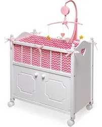 Badger Basket Cabinet Doll Crib with Chevron Bedding and Free Personalizatio<wbr/>n