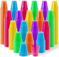 Exquisite Blacklight Party Glow Cups 120 Pack 2 oz Assorted Colors Disposable Cups for Party Blacklight Reactive Glow in