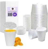 16 OZ Foam Cups With Lids for Hot & Cold Drinks, USA-Made 50-Pack.Ideal Styrofoam Coffee Cups, Insulating To-Go Cups for Soda, Tea, Juice - Sturdy, Disposable & comparable to Industry standard 16J16