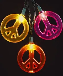 Kurt Adler 10-Light Multicolored Peace Sign Light Set