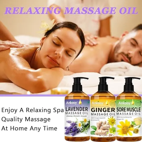 3 Pack Massage Oil for Massage Therapy with Massage Roller Ball,Ginger Oil Lymph