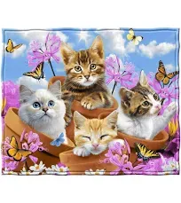 Garden Wonder Kittens Fleece Throw Blanket