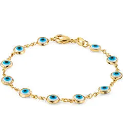 18k Gold Plated Blue and White Evil Eye Bracelet