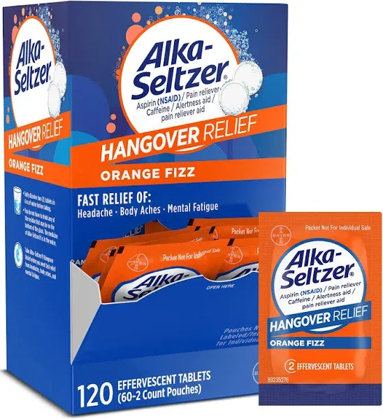 Alka-Seltzer Hangover Relief Effervescent Tablets Formulated for Fast Relief of Headaches, Body Aches and Mental Fatigue 20ct