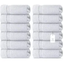 White Classic Luxury Cotton 12 Pc Washcloth Set, Hotel Style Small Bath Towel Face Cloth 13x13, Soft Washcloths 12 Pack, Plush High Absorbent Wash Clothes, Bathroom Face Towels, Sage Green Towels