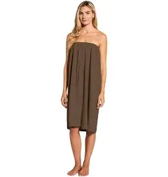 Waffle Weave Long Spa Wrap, Simple Body Wrap, Luxurious Waffle Weave Knit, One Size Fits Most, Generous Length, Elasticized Top with Touch-and-close Fasteners at Top and Waist, Brown