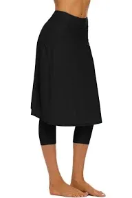 Women Micosuza Swim Micosuza Long Swim Skirt with Attached Leggings Modest Sun Protection Skirt