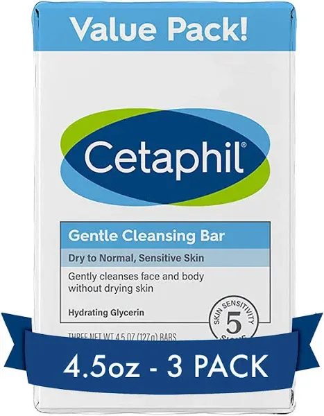 Cetaphil Cleansing Bar Gentle for Dry Sensitive Skin Value Pack! - 3-4.5 Oz