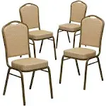 Flash Furniture 4 pk. Hercules Series Crown Back Stacking Banquet Chair in Beige Patterned Fabric - Gold Frame