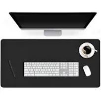 24 X 60 Inch XL Desk Mat Desktop Protector Non-Slip PU Leather Desk Pad Blotter Laptop Computer Gaming Keyboard Mouse Pad Writing Mat Desk Cover for Women Men Kids Girls Rctangular Waterproof Black