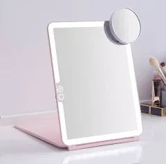 Mocado LED Foldable Travel Makeup Mirror - 5x7 Inches 3 Colors Light Modes USB Rechargeable Touch Screen, Portable Tabletop Cosmetic Mi