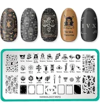 Maniology Tarot Reading (M072) Nail Stamping Plate, Tarot Cards Nail Art Designs, Spooky Halloween Manicure