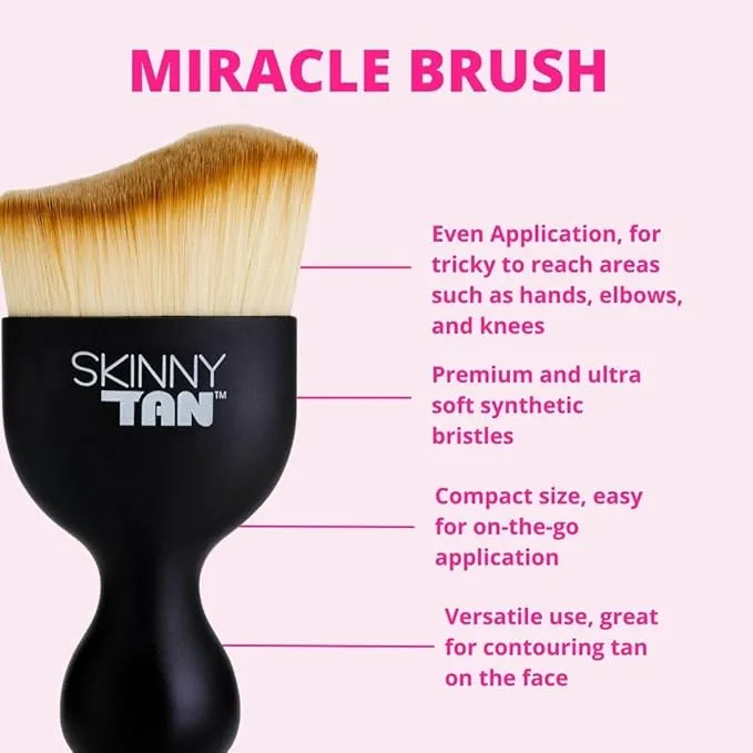 Skinny Tan Miracle Tanning Brush - Premium and Ultra-Soft Synthetic Bristles - Unique Ergonomically Shaped Tool - Perfect for Bronzing Tricky Areas - Streak-Free, Flawless Looking Finish - 1 pc