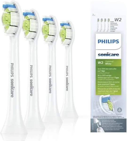 W2 Optimal White Standard Sonic Toothbrush Heads Replacement, Compatible with Philips SoniTeeth Care Diamond Clean Electric Toothbrush Brush Heads, HX6064, 4 Brush Heads, White