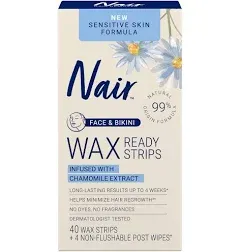 Nair Sensitive Skin Formula Face & Bikini Ready Wax Strips (1.45 oz)